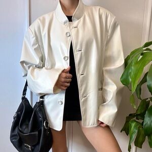 Vintage Style White Faux Leather Jacket